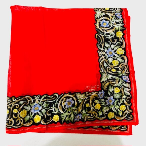 Beautiful Set of 2 :  UNGANO PARIS mini Scarf/Handkerchief  21" x21" Red  (Sc19) - Picture 8 of 14